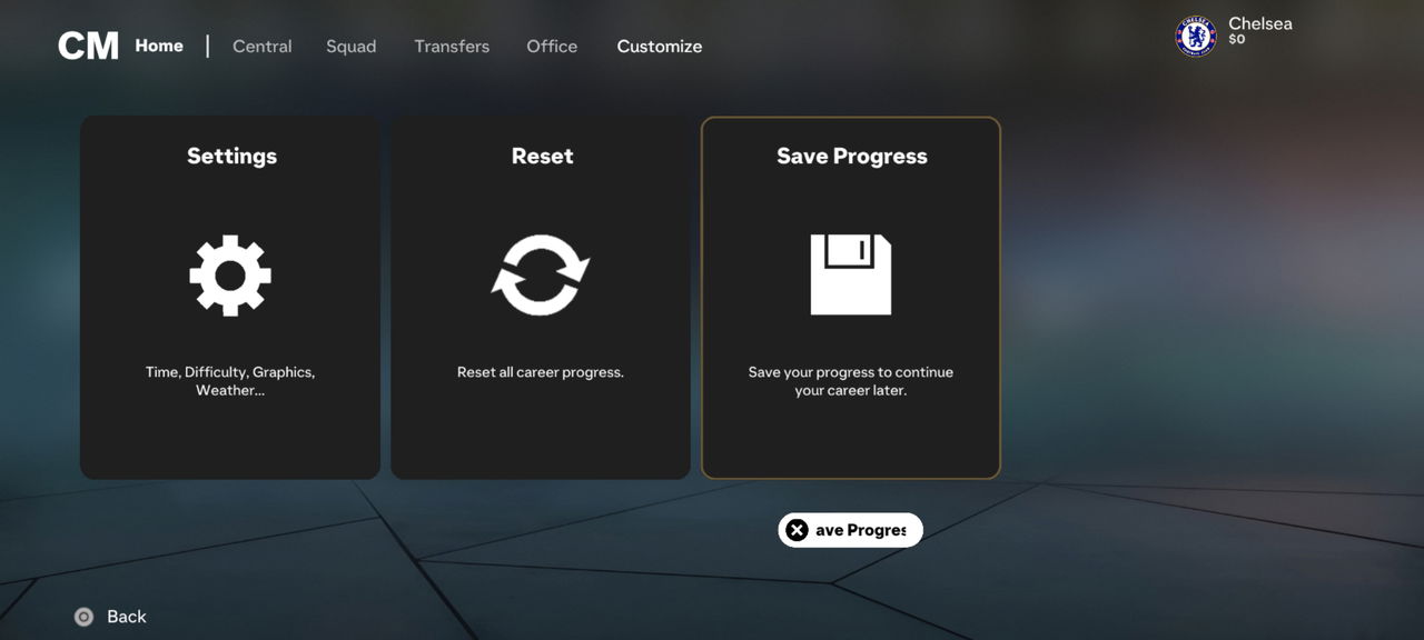 Opção de Salvar Progresso